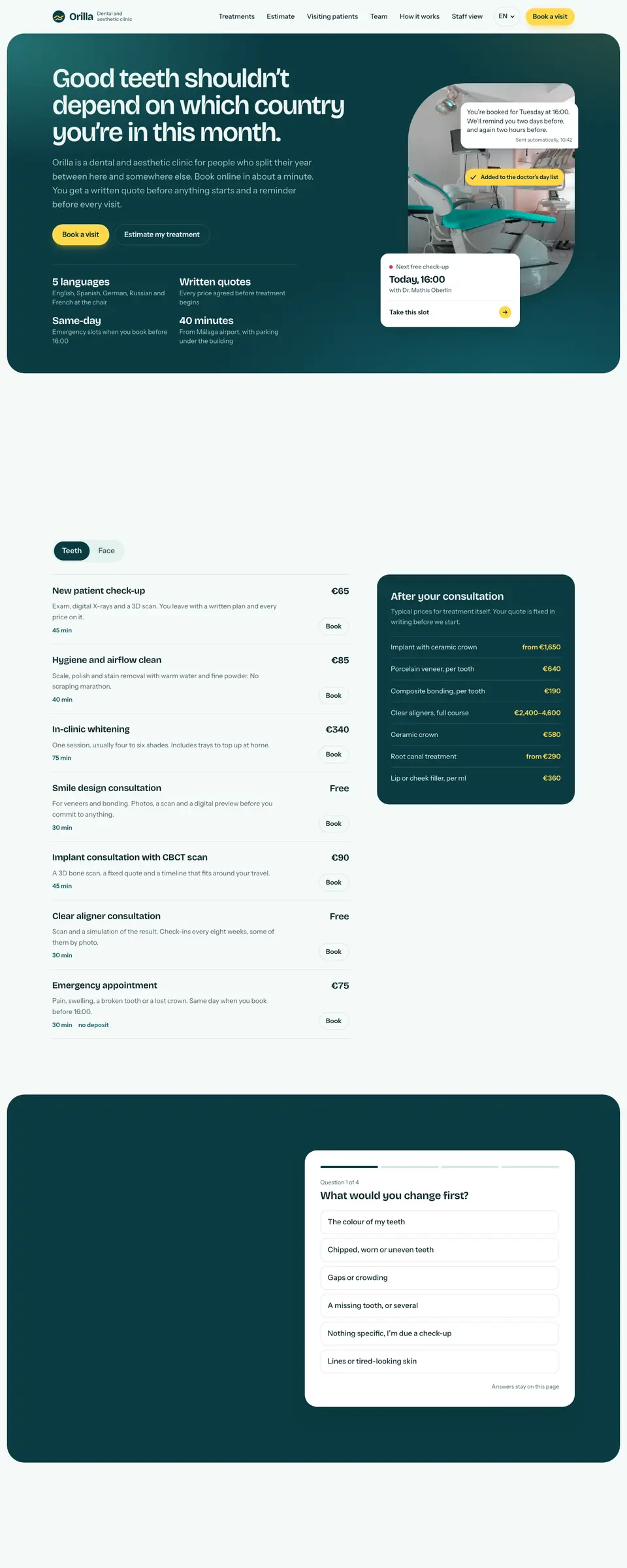 Home page of the Orilla Clinic demo site